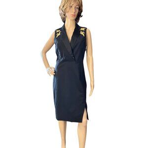 Altuzarra Black Satin Dress Size 8 Sleeveless With Gold Embroidery